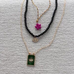 Gold and Green Evil Eye Necklace Set